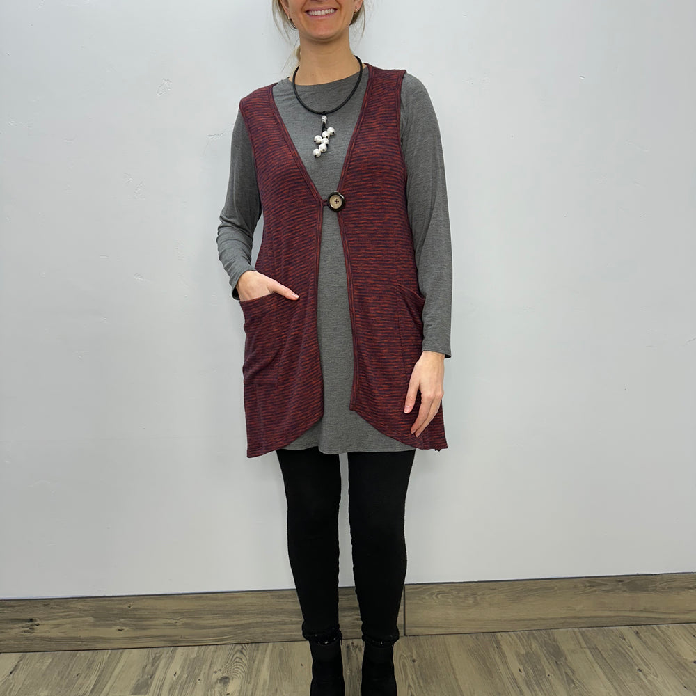 Modal One Button Vest with Pockets - Spicy Blueberry