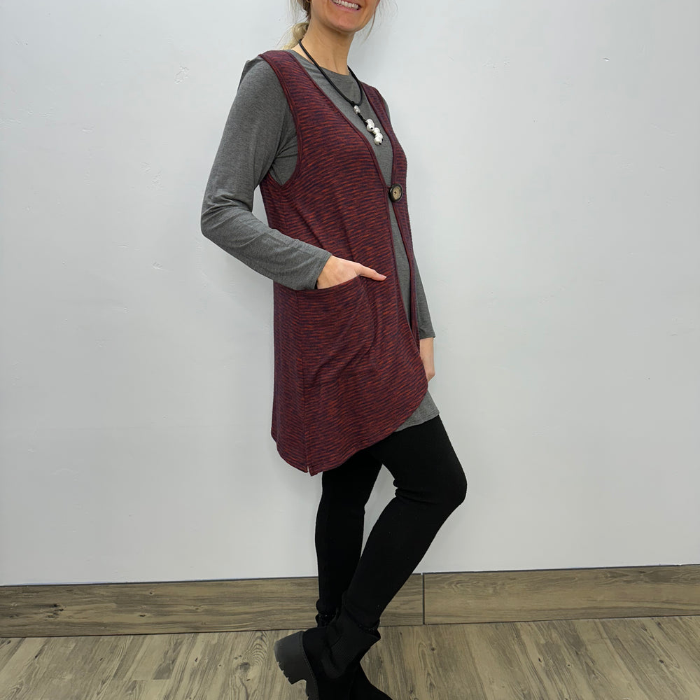 Modal One Button Vest with Pockets - Spicy Blueberry