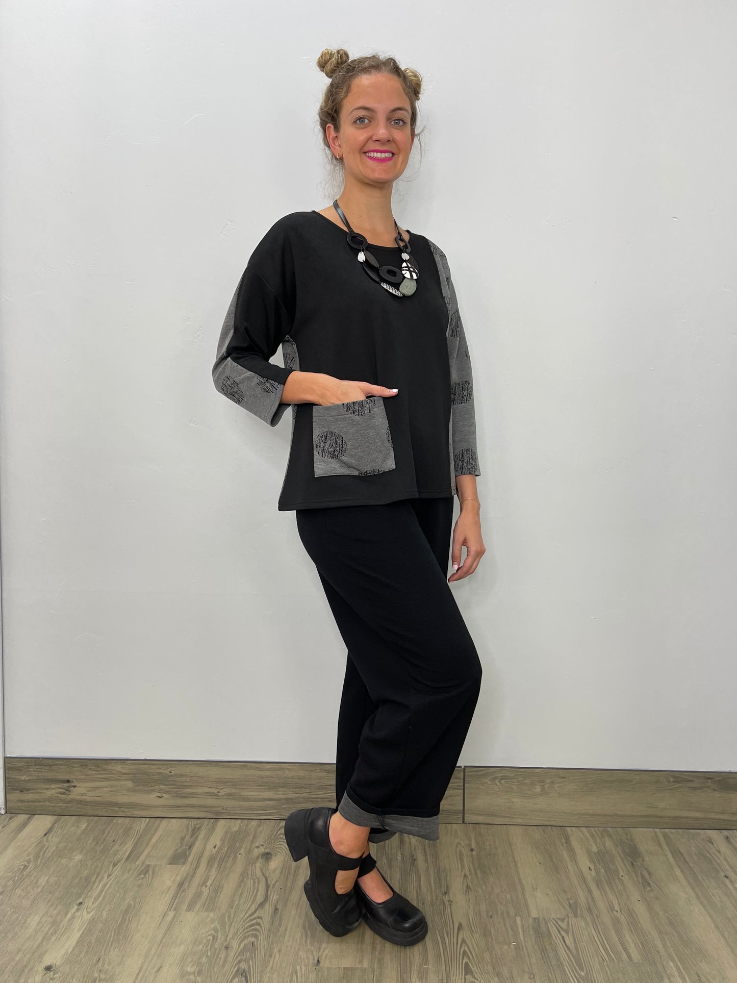 Scribble Dot Contrast Tunic with Pocket