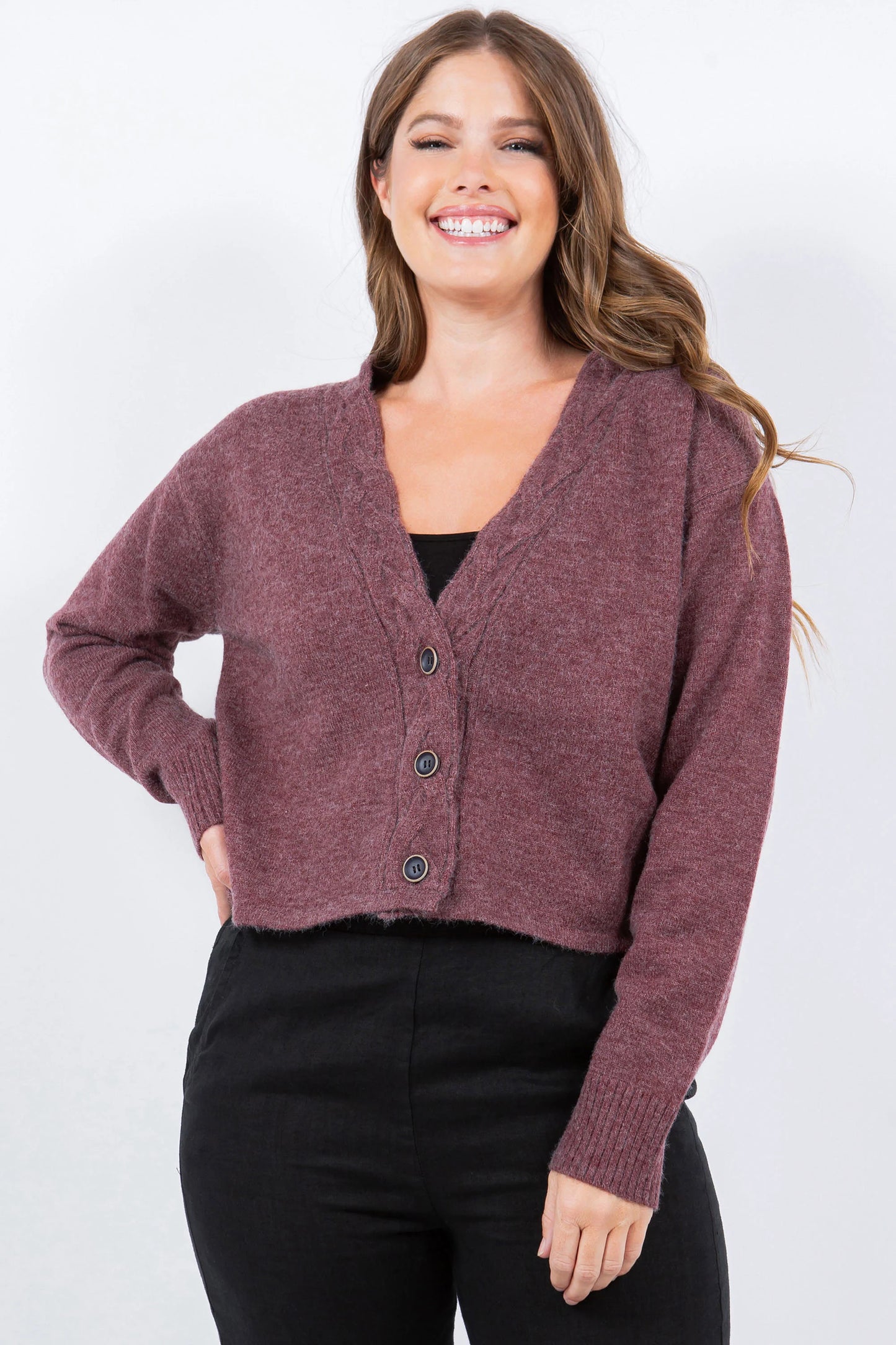 Plum Purple Long Sleeve Sweater Cardigan