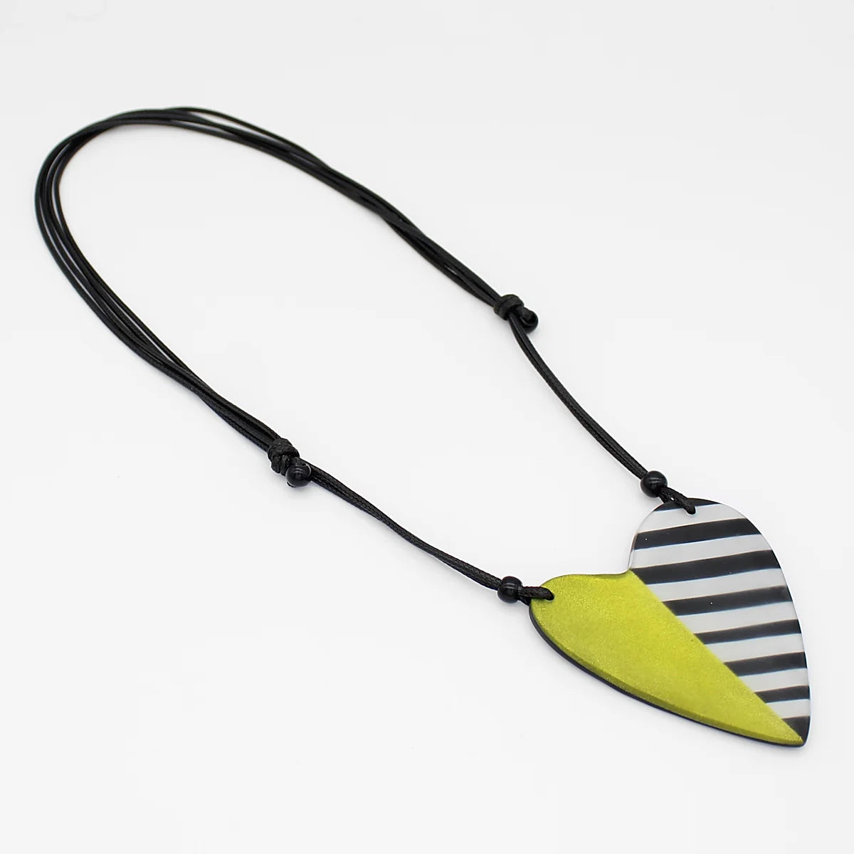 Lime and Black Stripe Heart Pendant