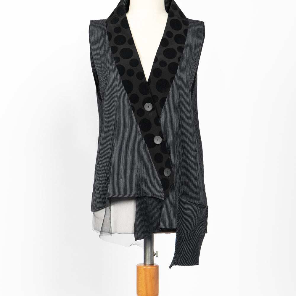 
                  
                    Black Stripe Sleeveless Vest with Mesh & Velvet Detail
                  
                