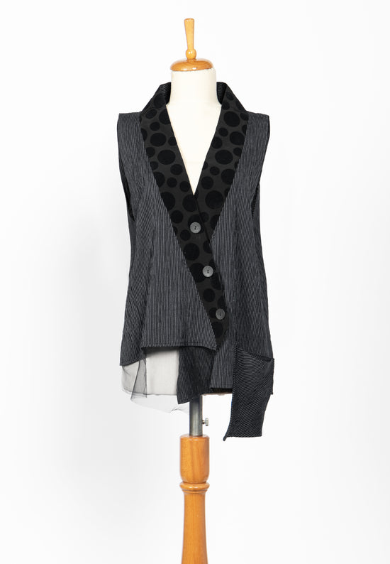 Black Stripe Sleeveless Vest with Mesh & Velvet Detail