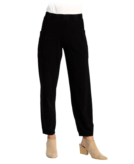Jet Black Cotton Lantern Pants With Side Patch Pockets