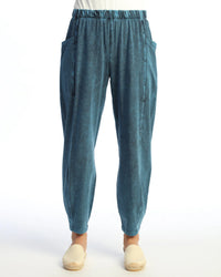 Sapphire Mineral Washed Cotton Lantern Pants With Side Patch Pocket