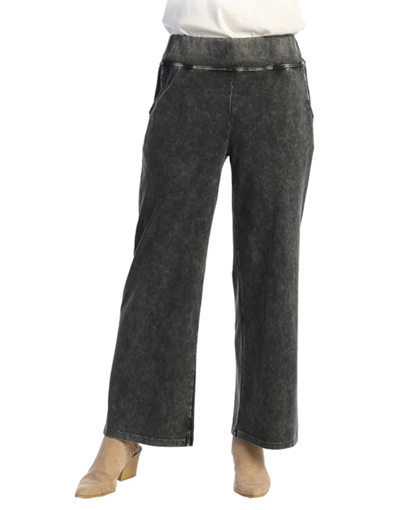 Black Mineral Washed Comfy Pants with Wide Band