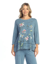 Riviera Blue Lola Floral Cotton Slub Layered Tunic