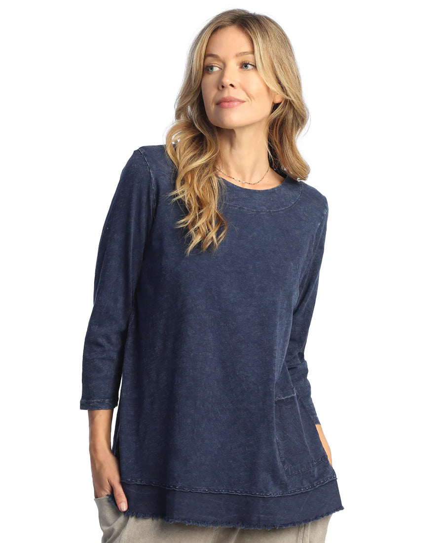 Denim 100% Cotton Slub Tunic Top With Pocket