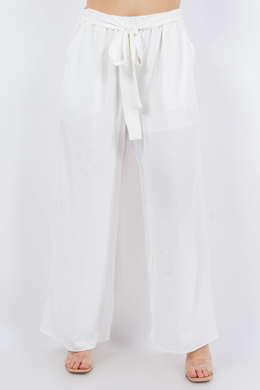 White Flowy Dress Pant with Tie