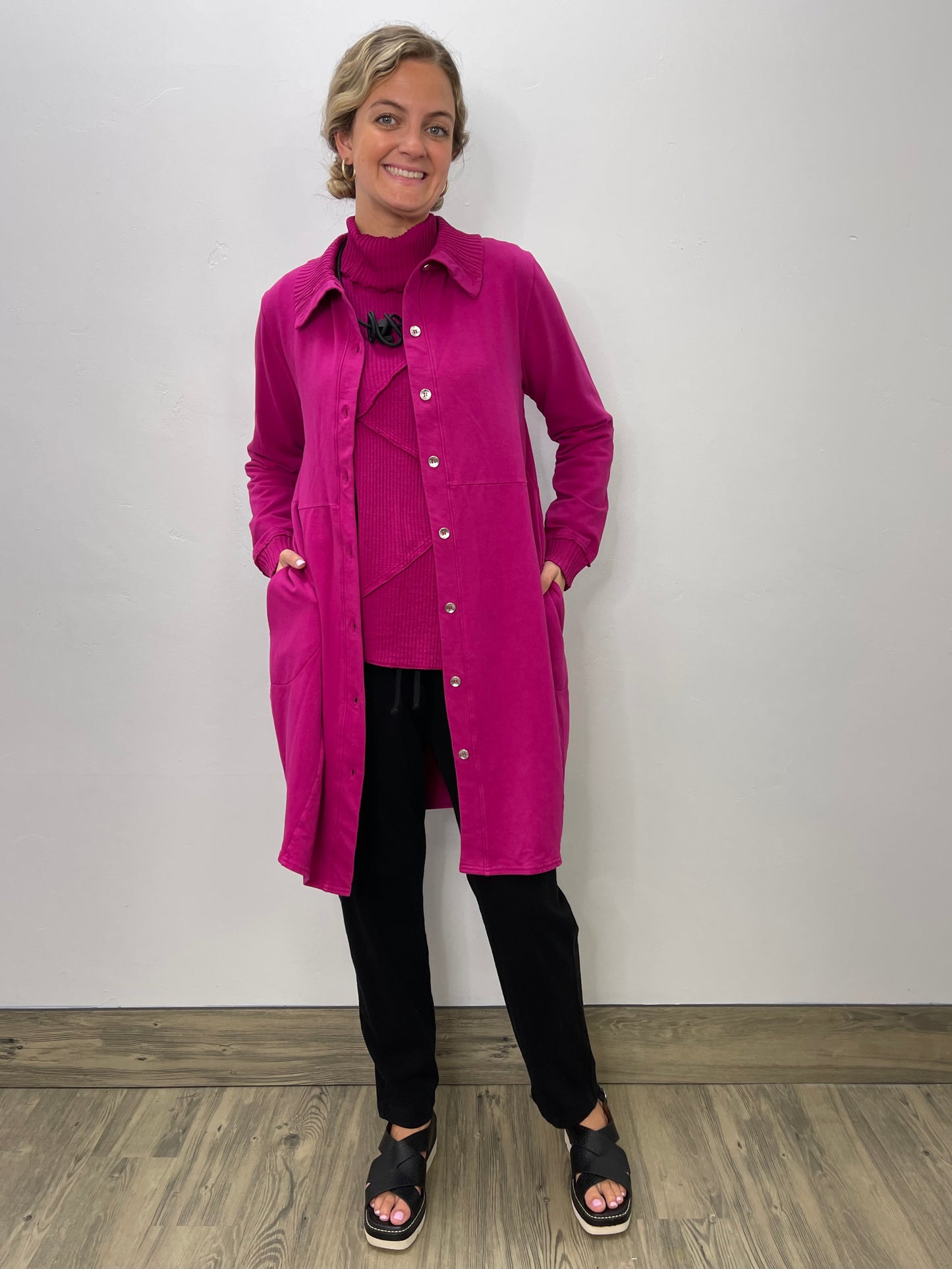 Magenta Button Down Bee Coat