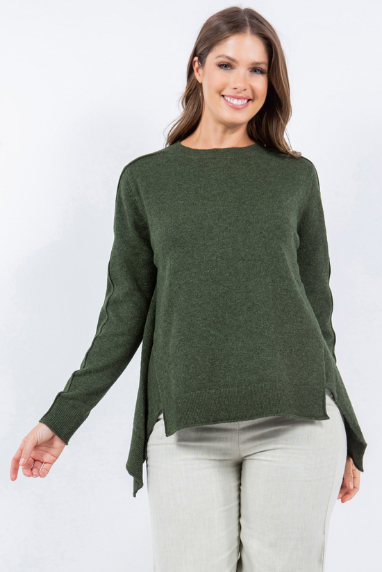 Olive Sleek Seam Sweater