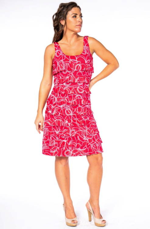 Red Circles Sleeveless Ruffle Dress
