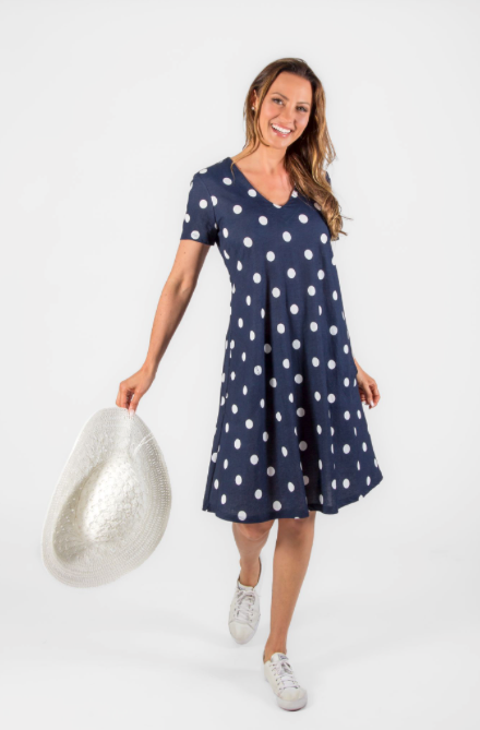 Indigo Polka Dot Short Sleeve Dress