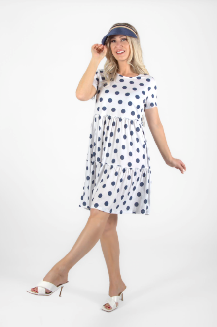 White Polka Dot Short Sleeve Dress