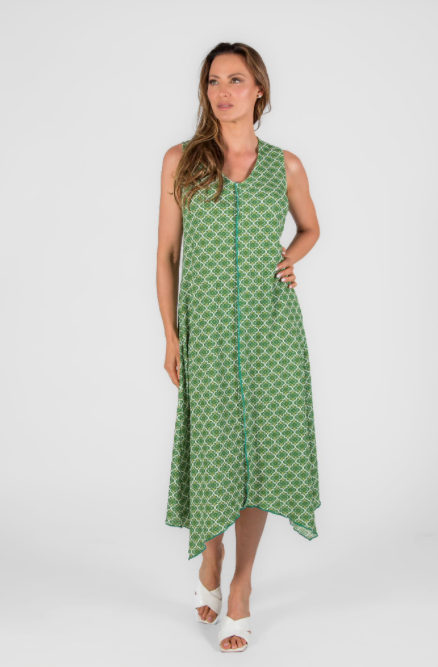 Green Pattern Sleeveless Dress