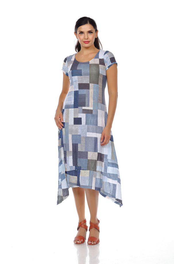Neutral Geometric Cap Sleeve Full Length Dress