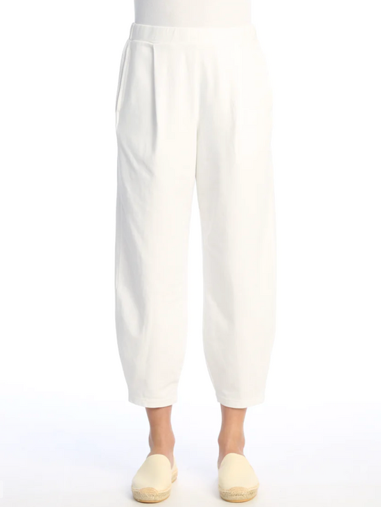 White Cotton Lantern Pants with Pockets and Front Seam
