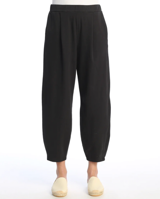 Jet Black Cotton Span Jersey Lantern Pants with Pockets and Front Seam