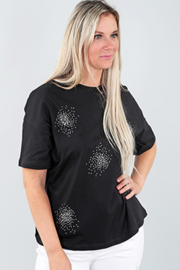 Black Short Sleeve Tee with Rhinestones