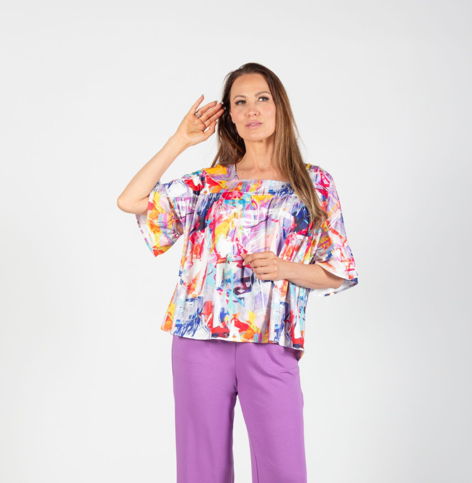Colorful Graffiti Scribbles Elbow Sleeve Top