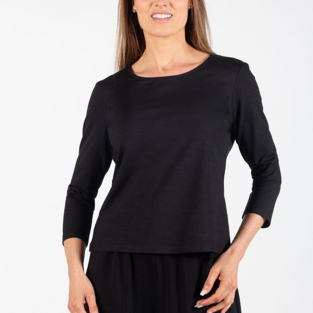 Black 3/4 Sleeve Straight Bamboo Tunic