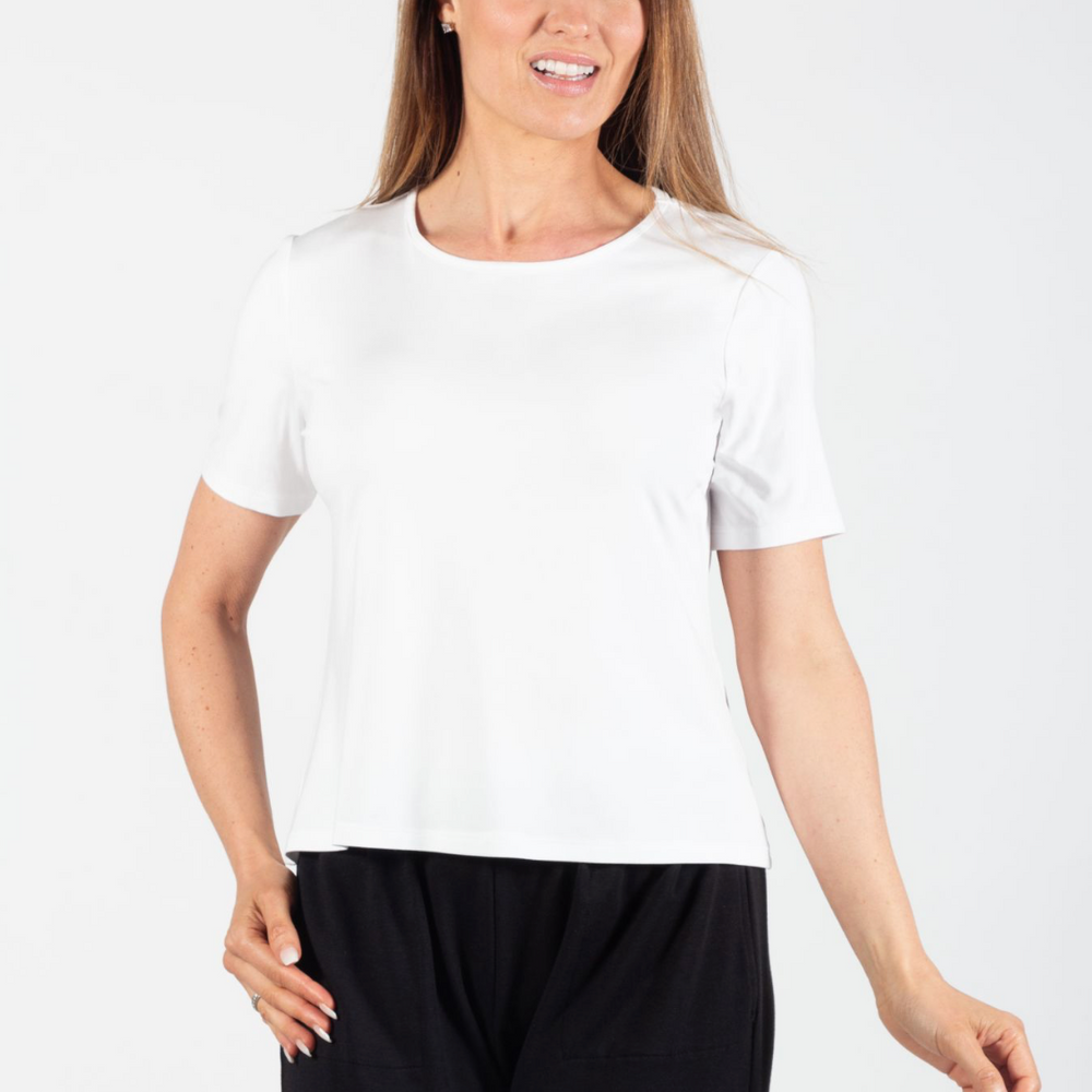 White Short Sleeve Straight Bamboo Tunic