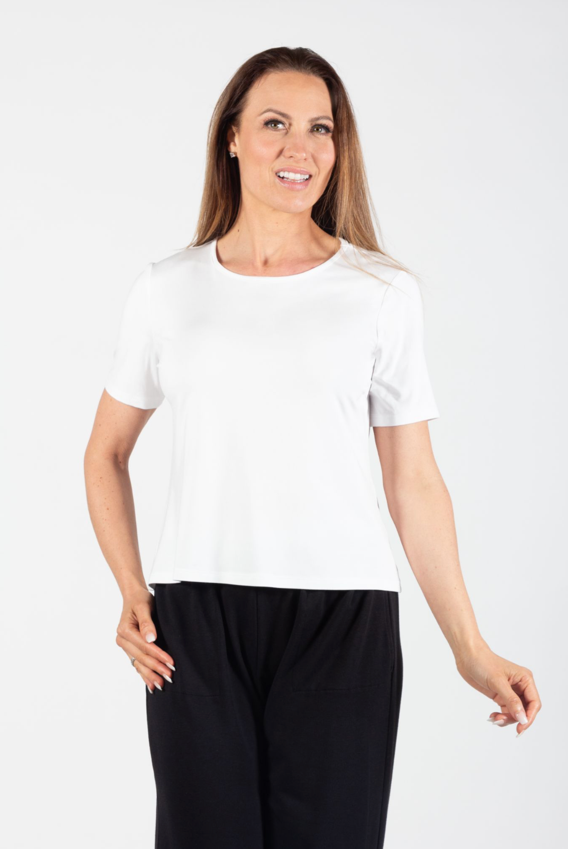 White Short Sleeve Straight Bamboo Tunic