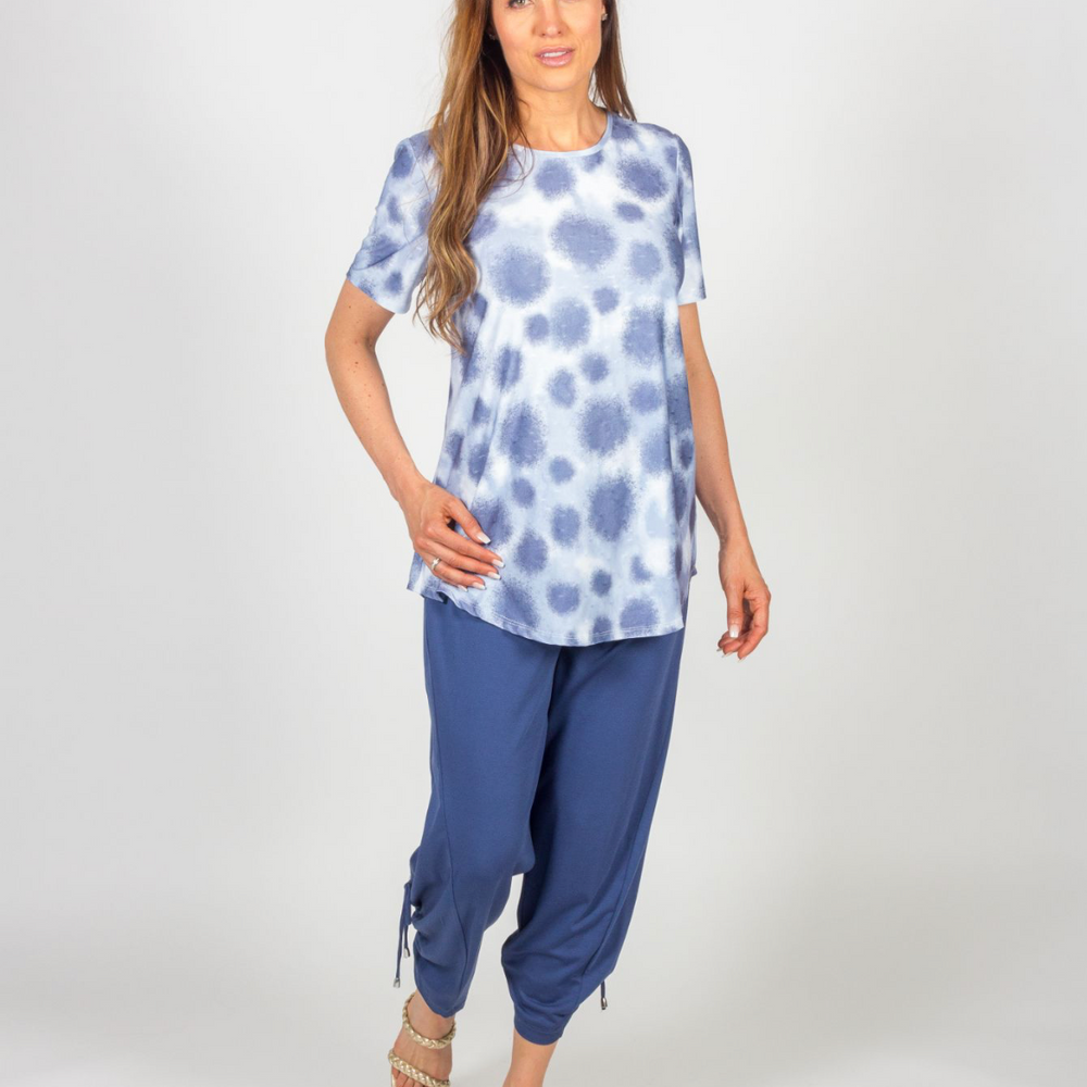 Blue Dots Short Sleeve Bamboo Tunic Top