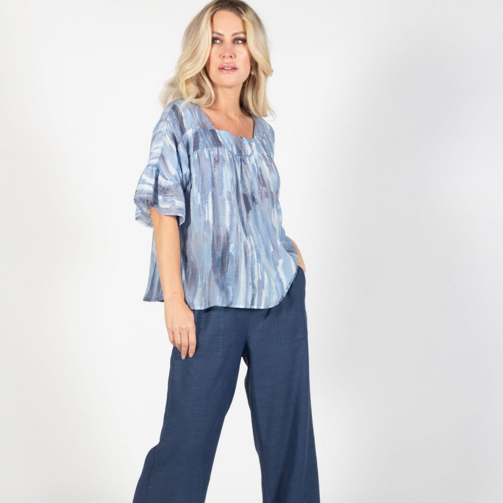 Blue Sky Ruffle Sleeve Bamboo Top