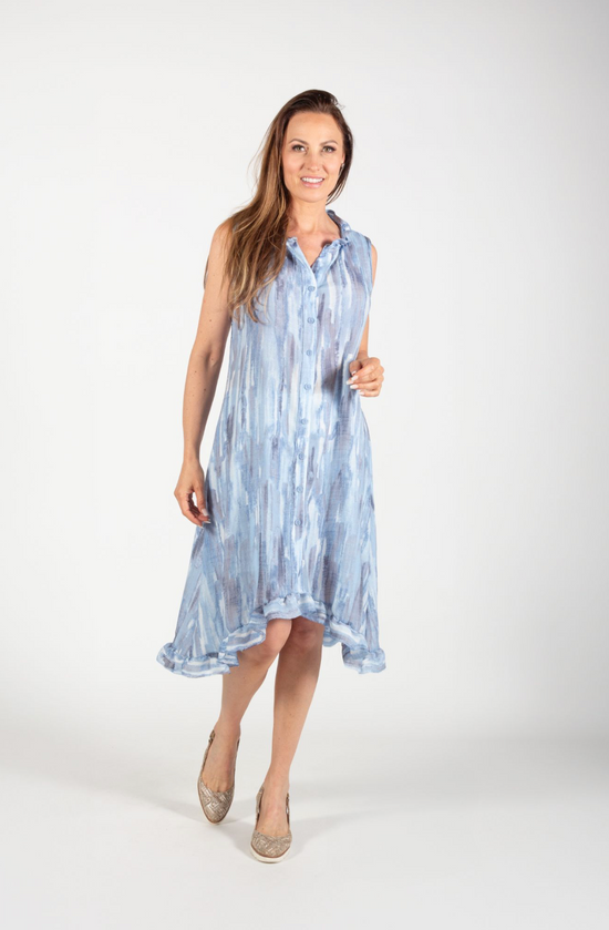 Blue Sky Bamboo Sleeveless Button Down Ruffle Dress