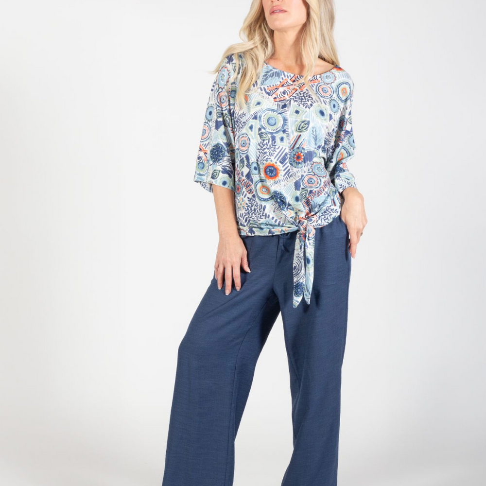 Blue Tangerine Elbow Sleeve Bamboo Tie Top