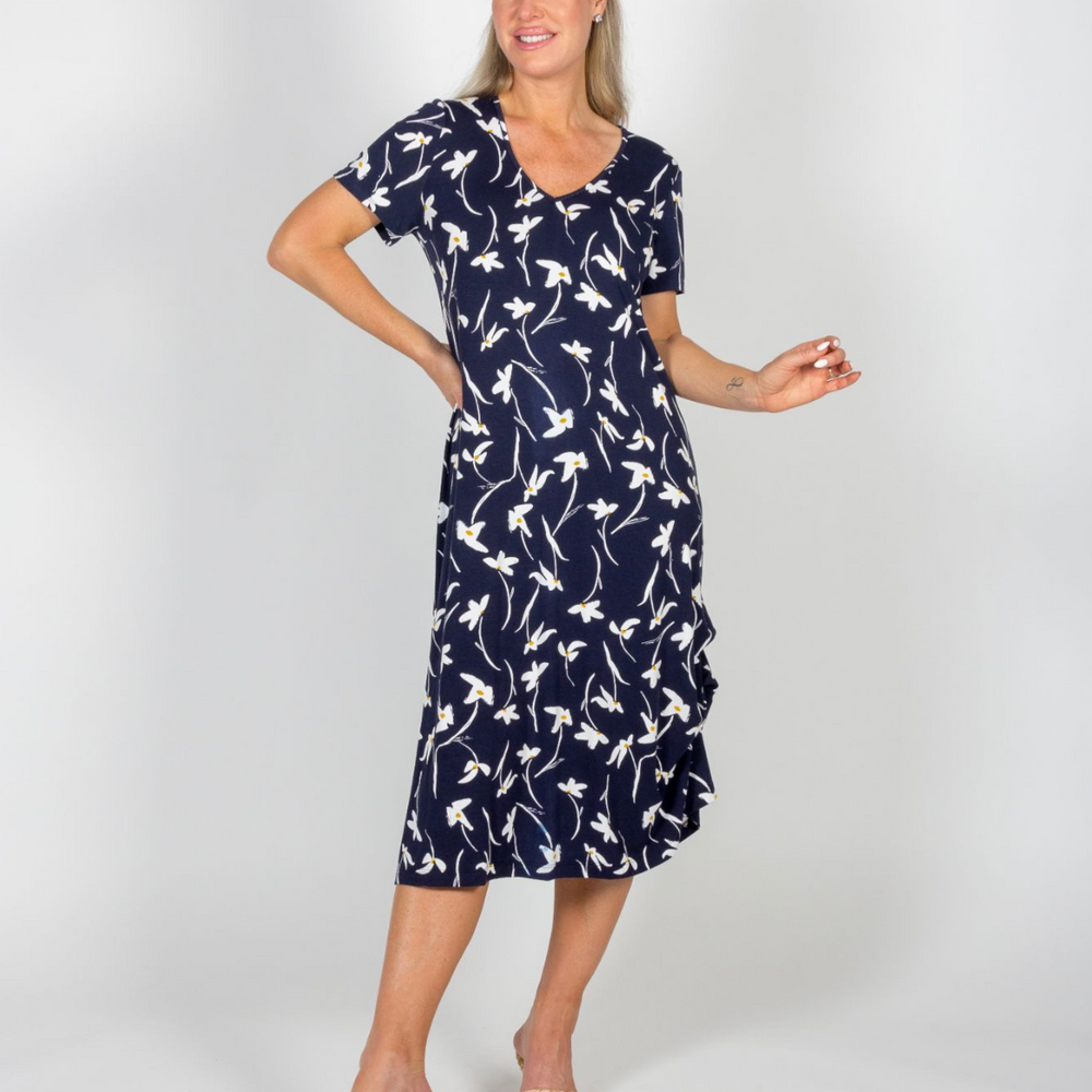 Navy Floral Short Sleeve Dress