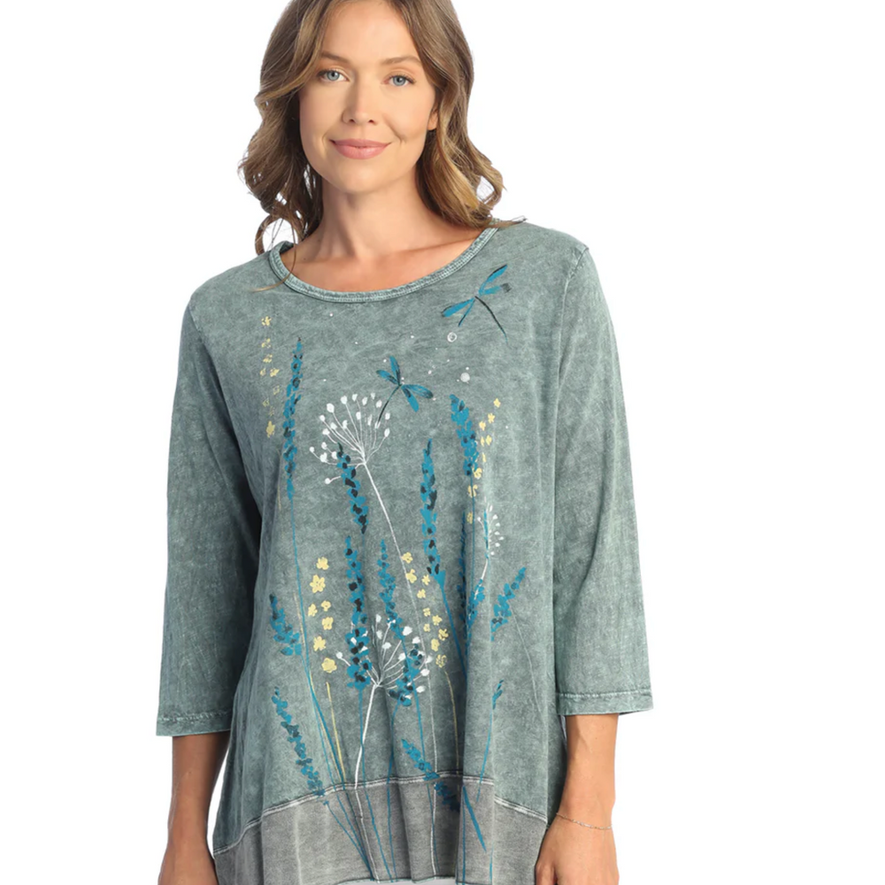 Teal Lina Mineral Wash Tunic with Georgette Contrast