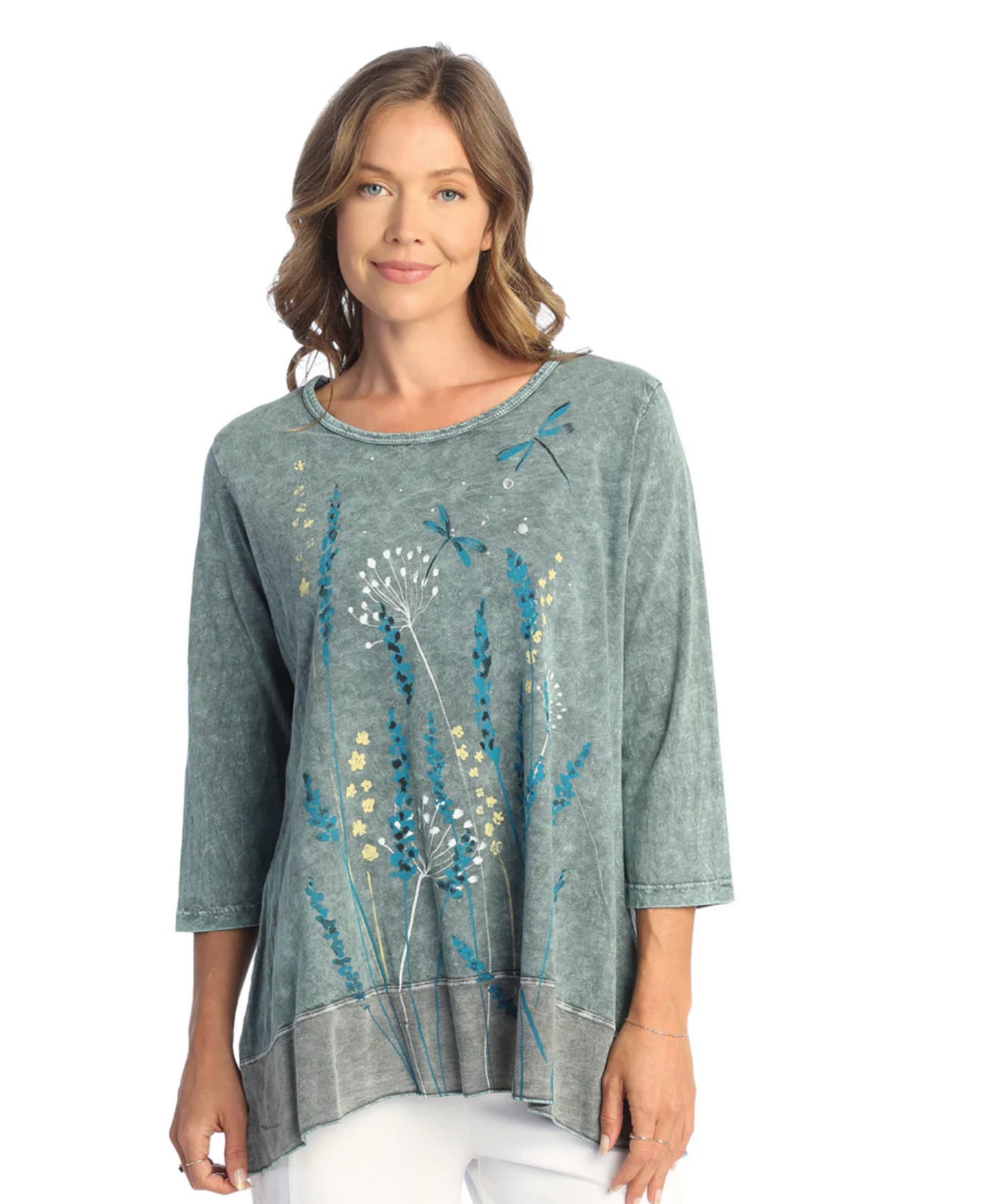 Teal Lina Mineral Wash Tunic with Georgette Contrast