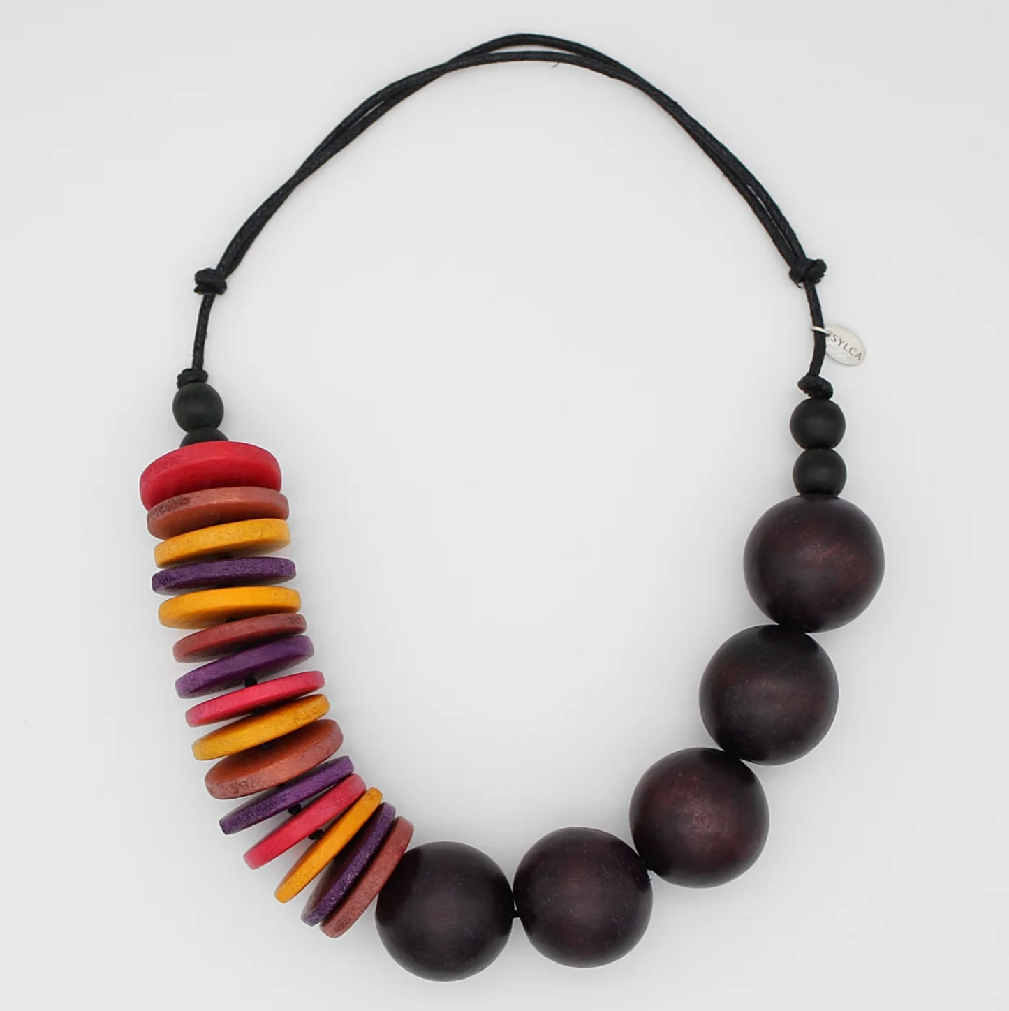 Brown Wood Multi Color Necklace