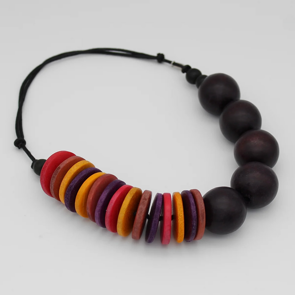 Brown Wood Multi Color Necklace