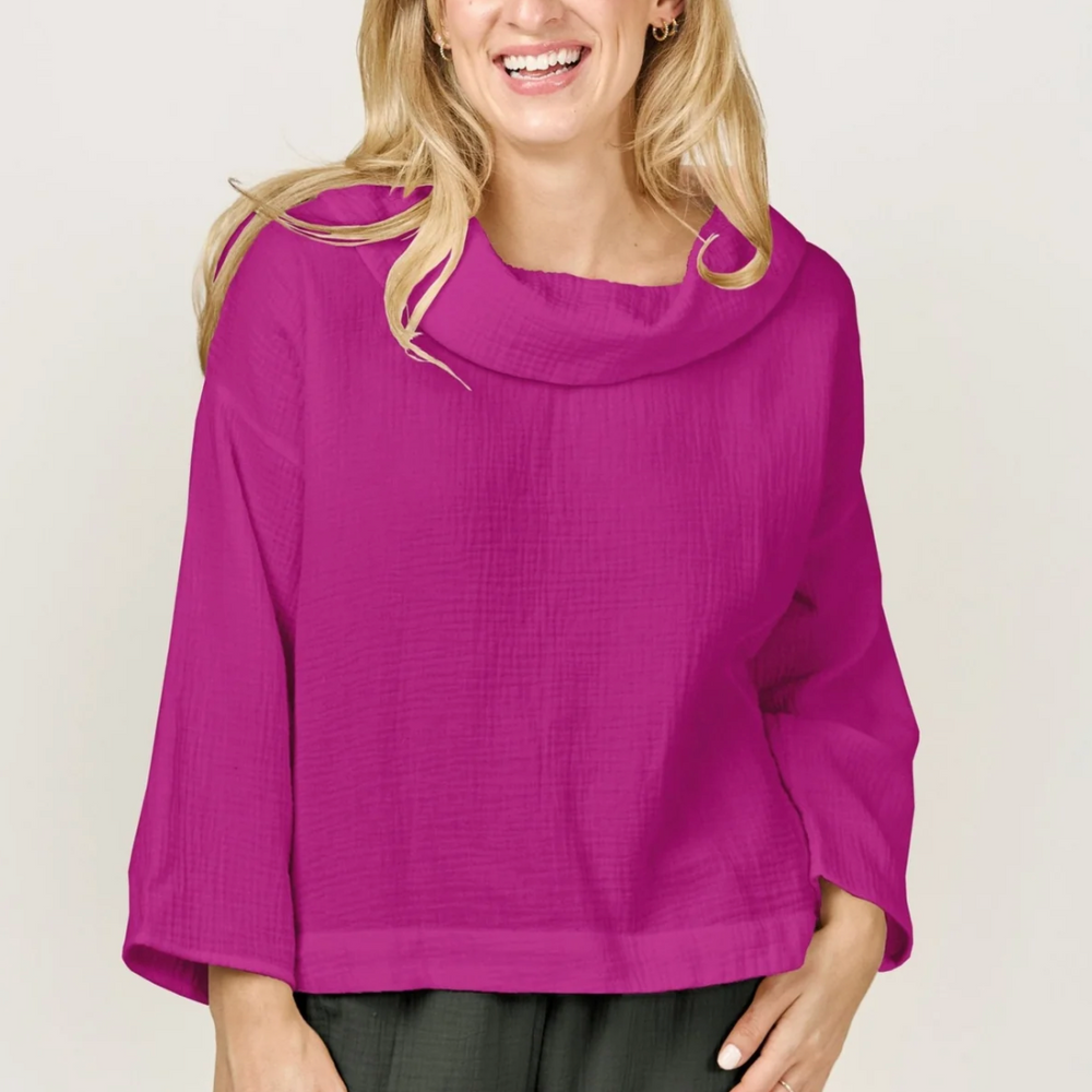 Huckleberry Pink Cowl Cotton Gauze Top