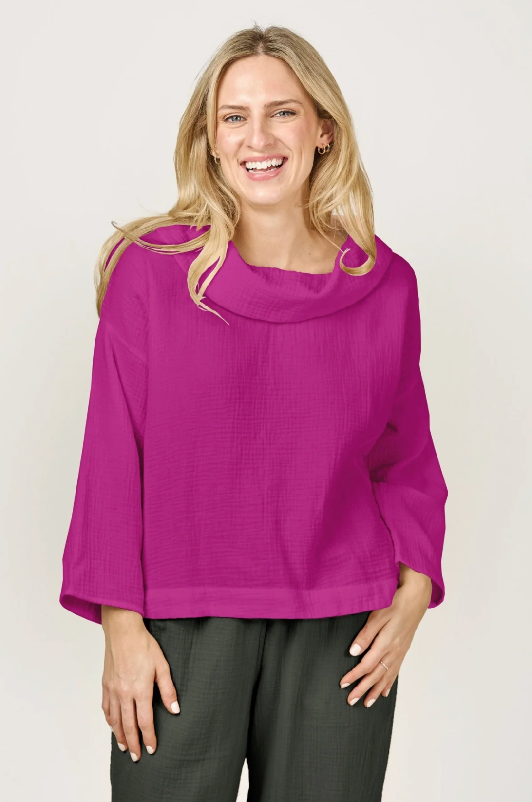 Huckleberry Pink Cowl Cotton Gauze Top