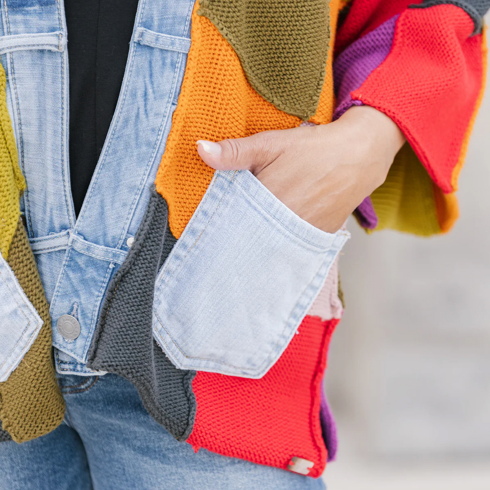 
                  
                    Patchwork Denim Cardigan
                  
                