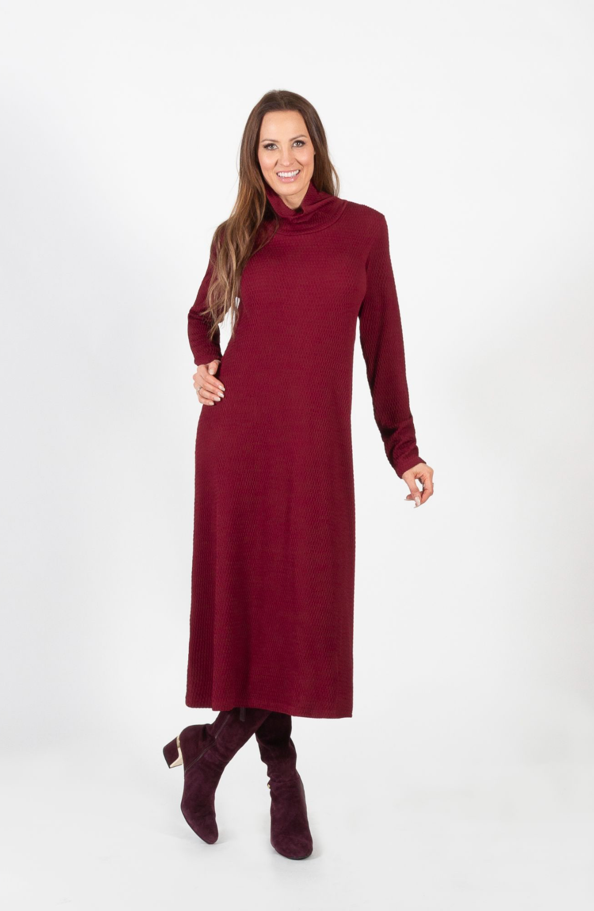 Merlot Long Cowl Neck Dress