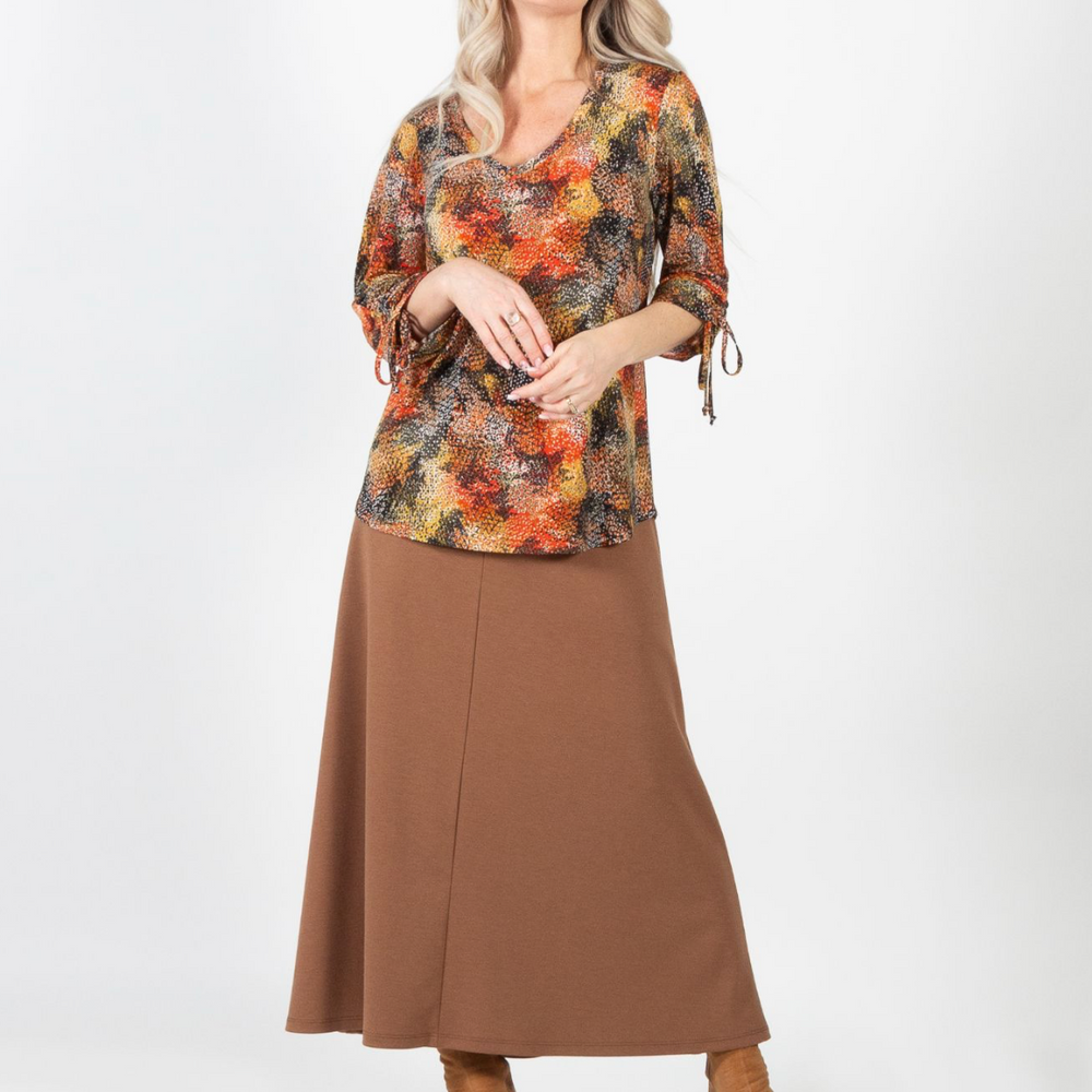 
                  
                    Orange Pattern V-Neck Tunic with Ties
                  
                