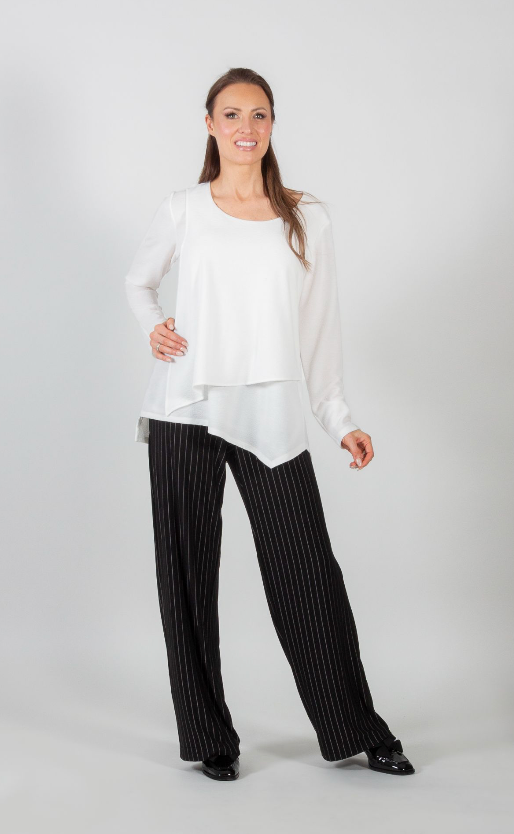 Ivory Long Sleeve Double Layered Asymmetrical Top