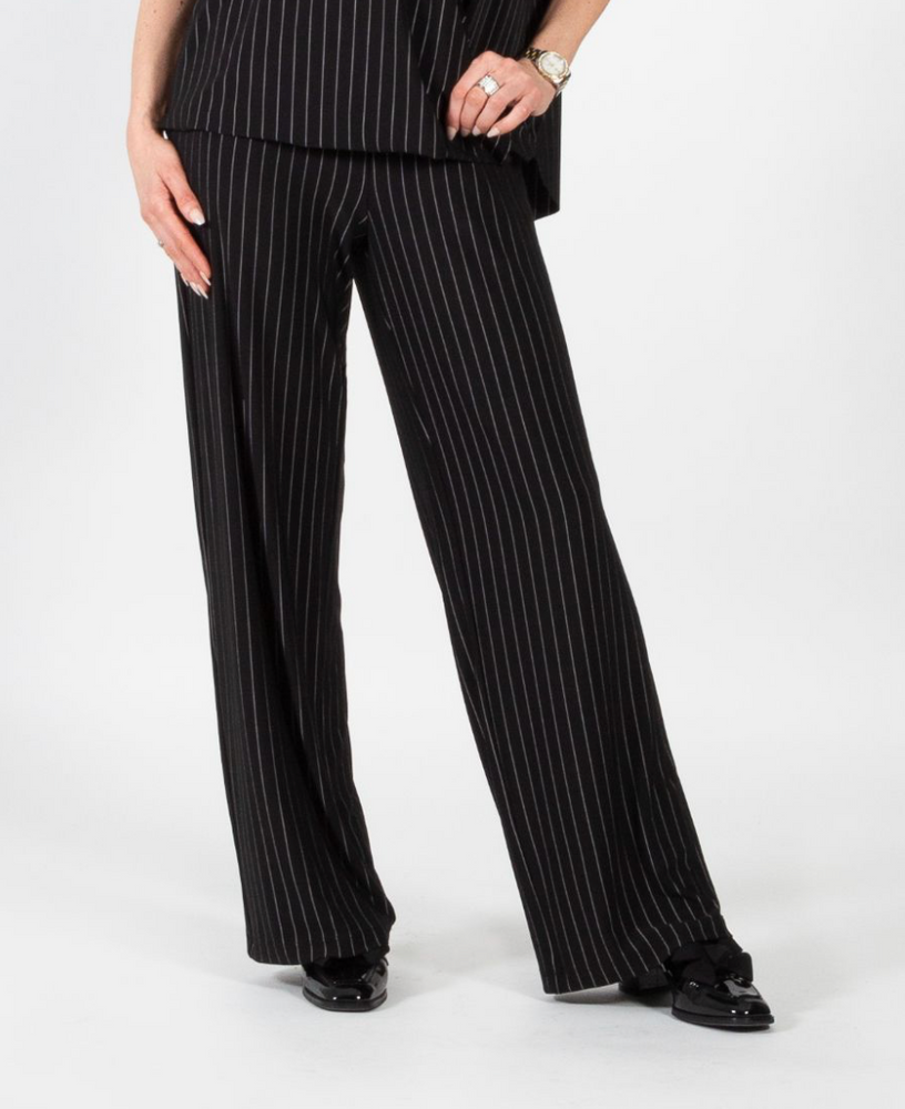 Black Grey Pinstripe Full Length Pant