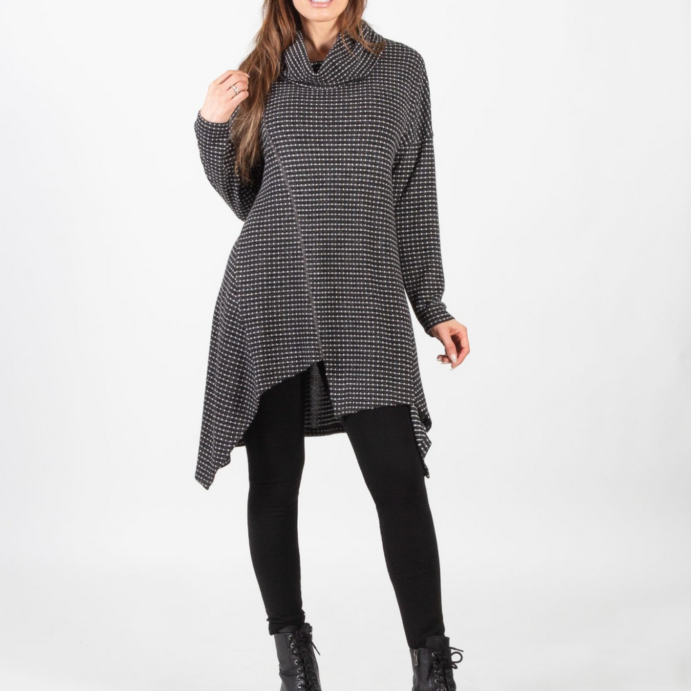 Black Polka Dot Knit Sweater Tunic Top