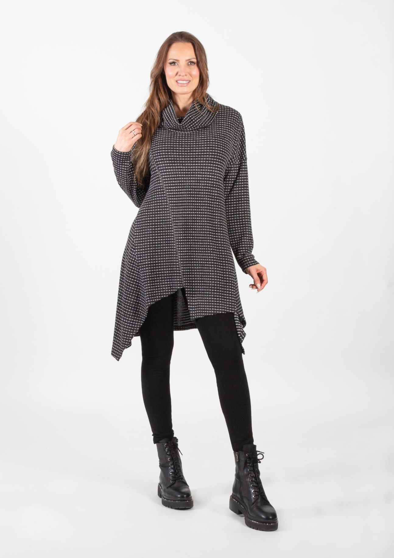 Black Polka Dot Knit Sweater Tunic Top