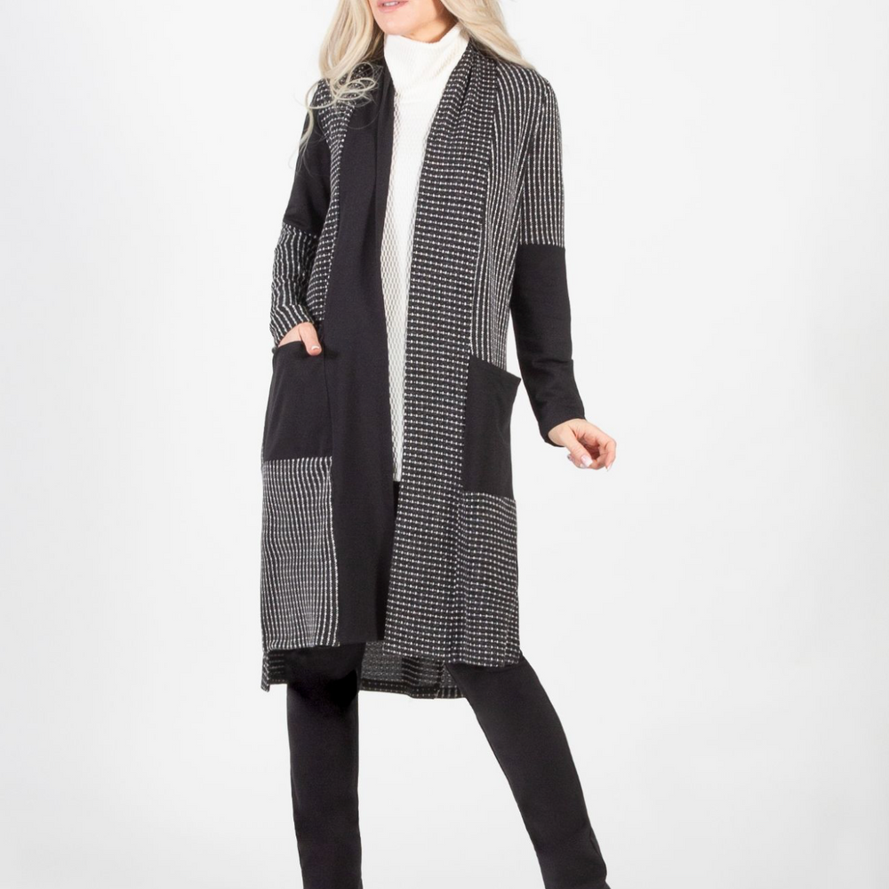 Patchwork Black and Pattern Duster Cardigan