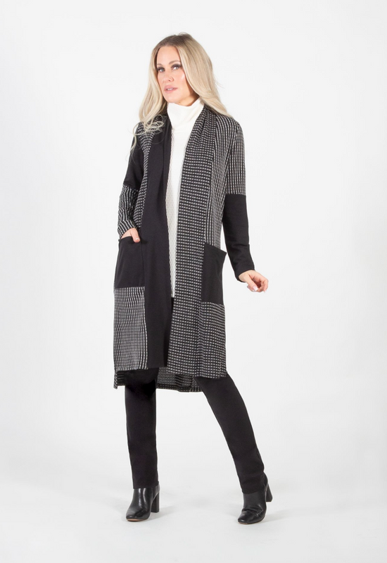 Patchwork Black and Pattern Duster Cardigan