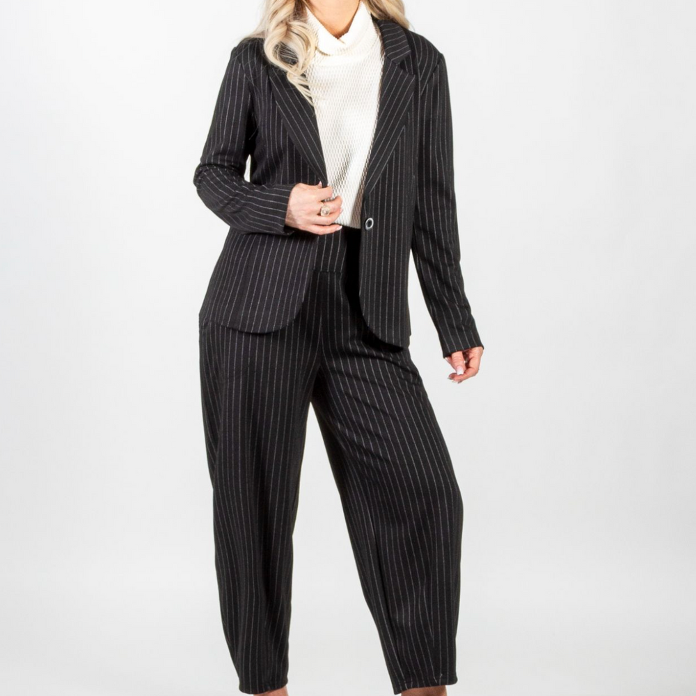 Black Grey Pinstripe Blazer