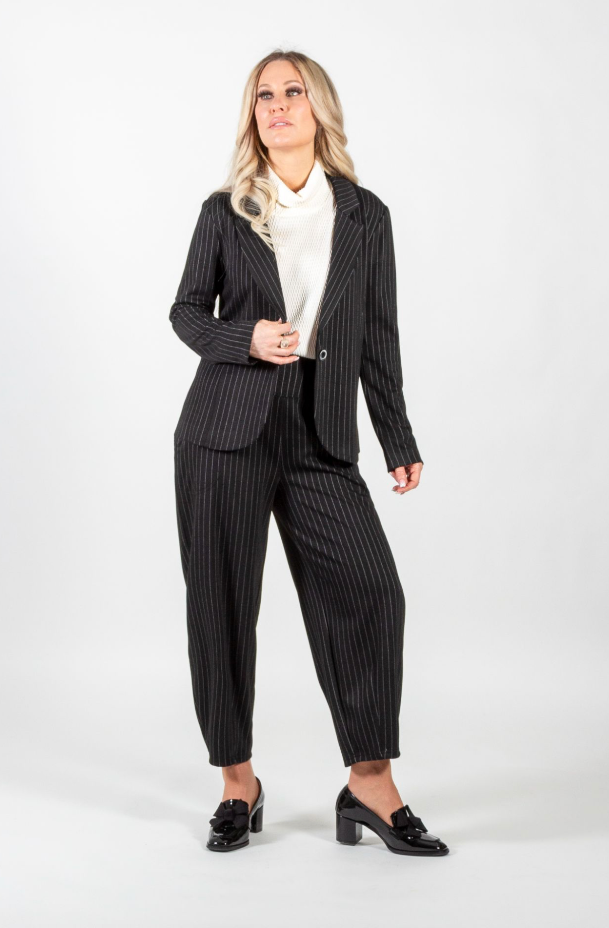 Black Grey Pinstripe Blazer