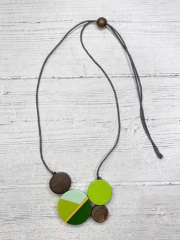 Lime Green Wood Circles Necklace